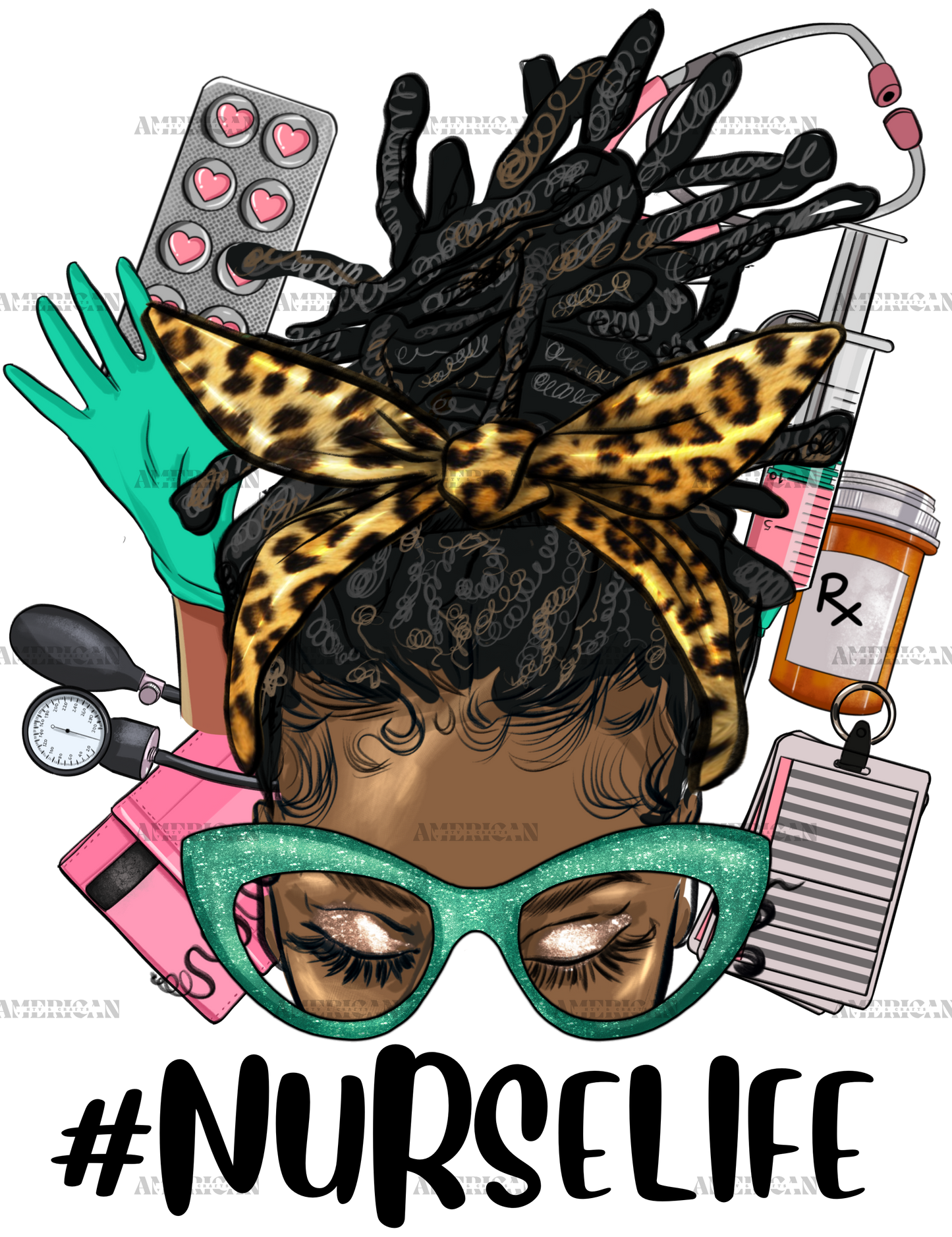 Afro Messy Locs Bun Nurse Life DTF Transfer