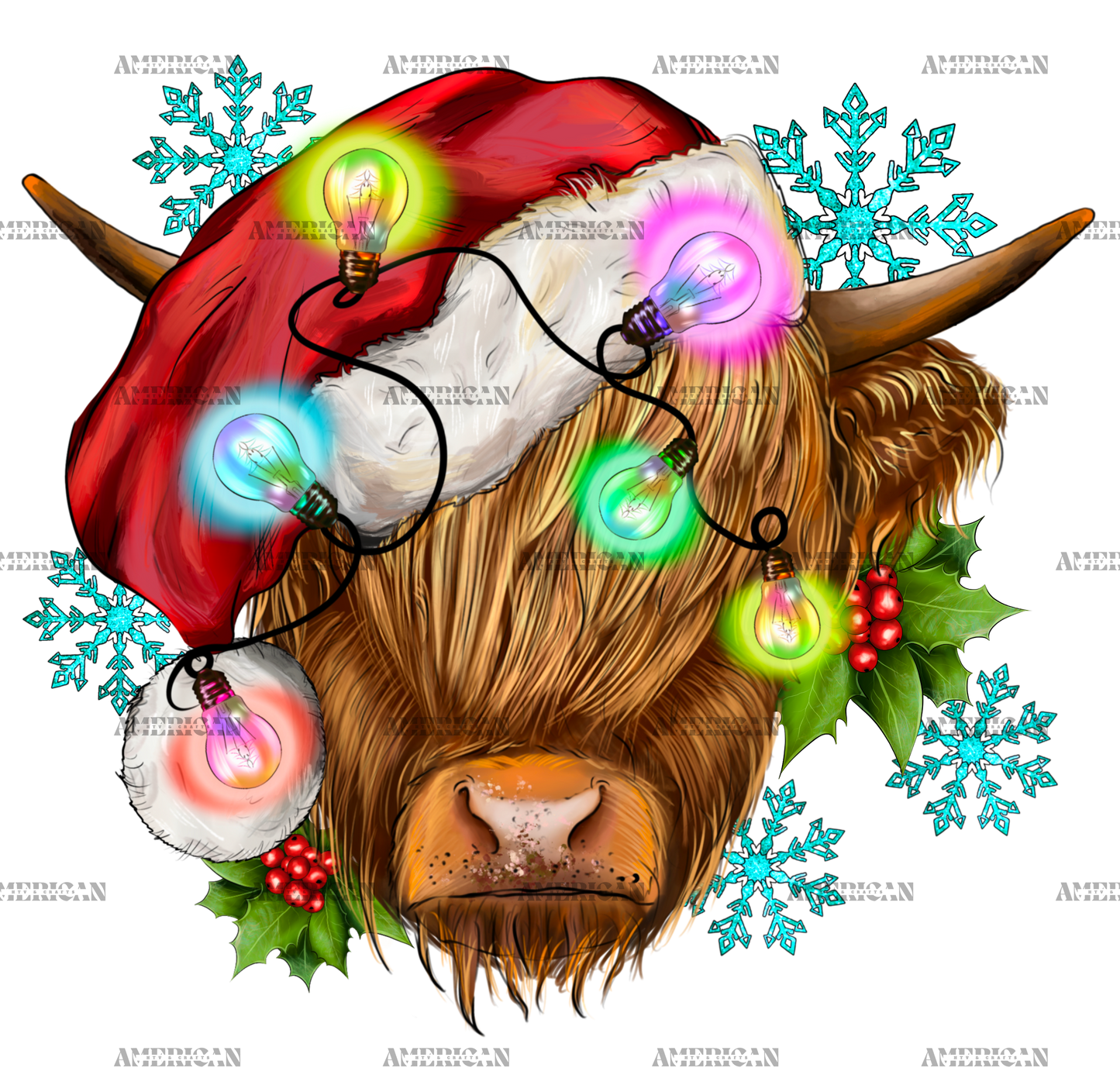 Christmas Highland Cow-2 DTF Transfer