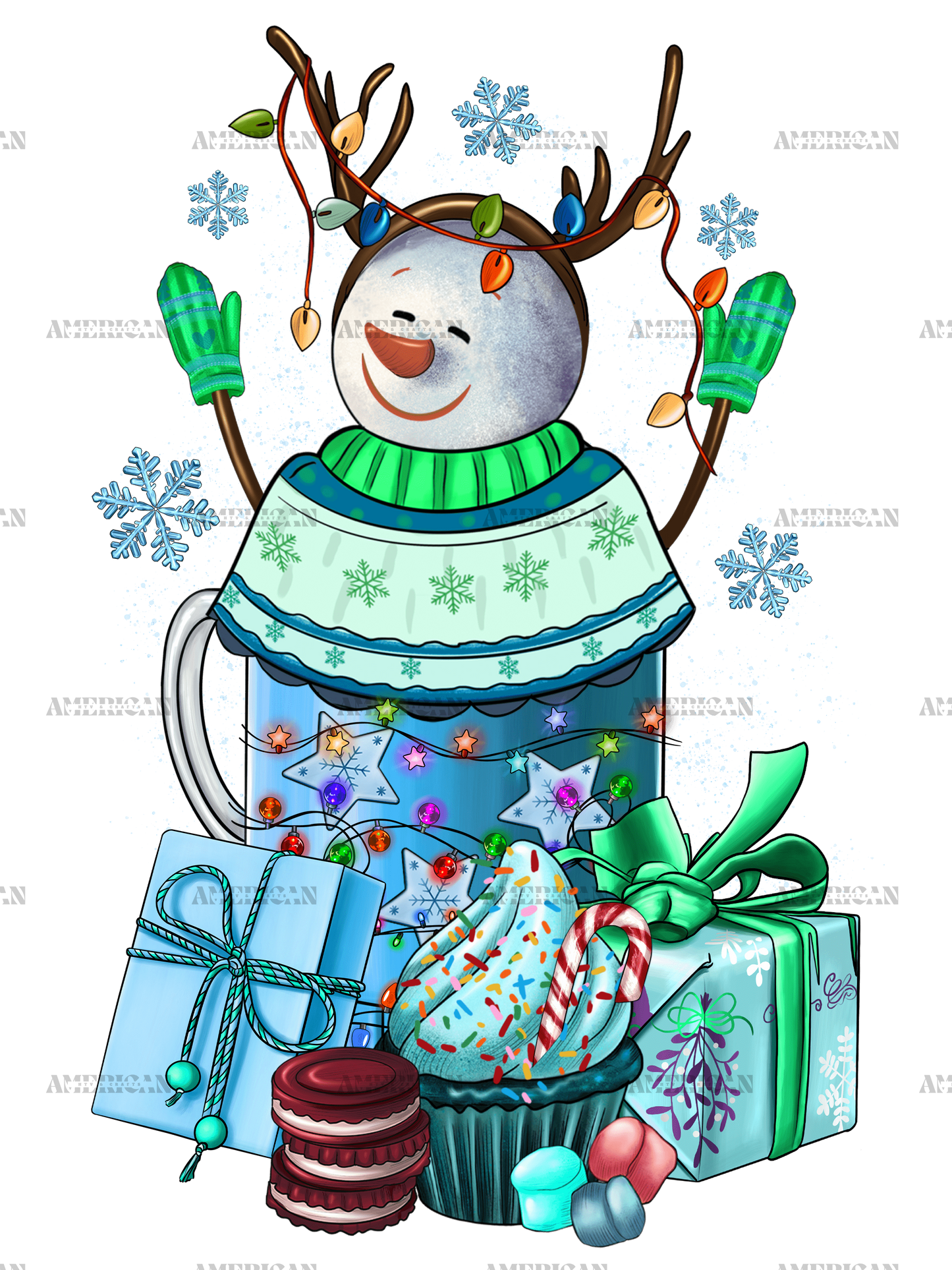 Christmas Snowman With Coffee Drink DTF Transfer