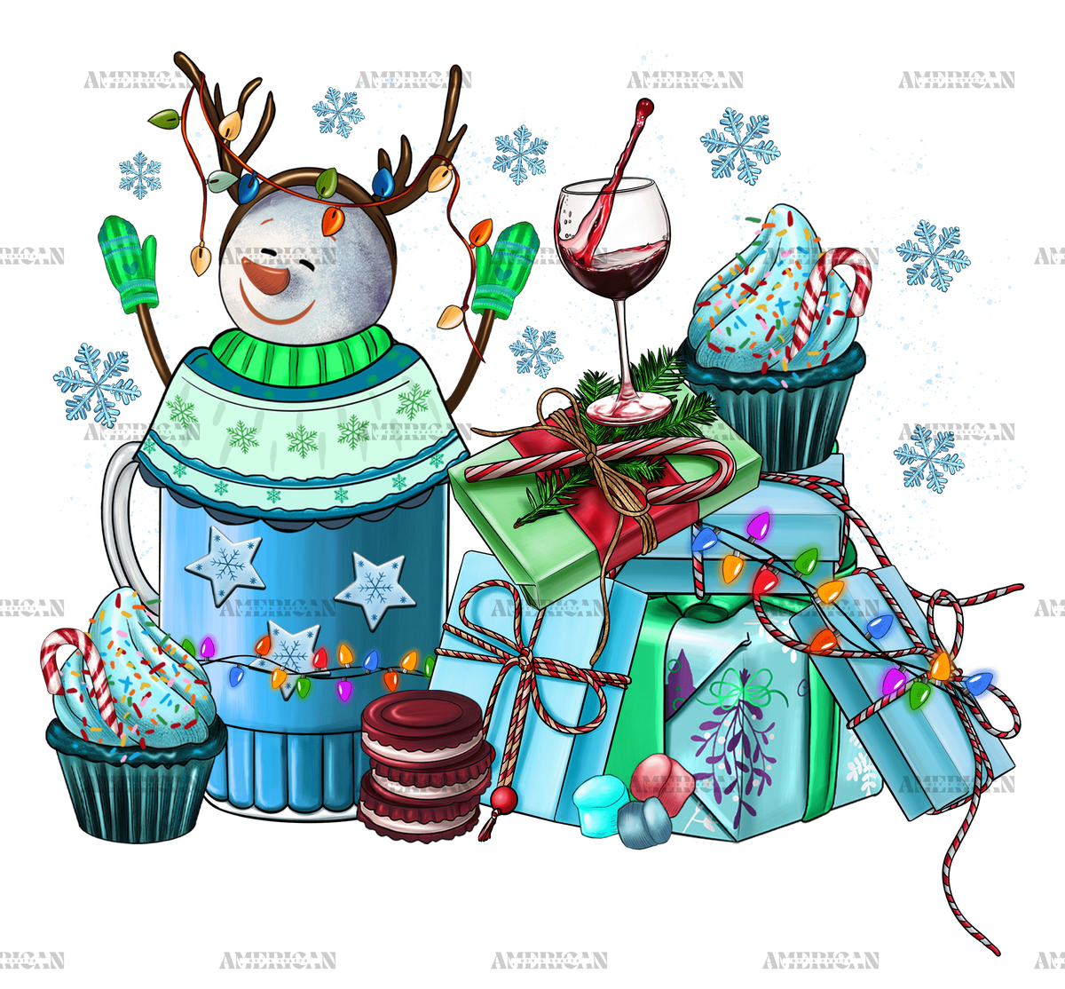 Christmas Snowman With Gifts DTF Transfer