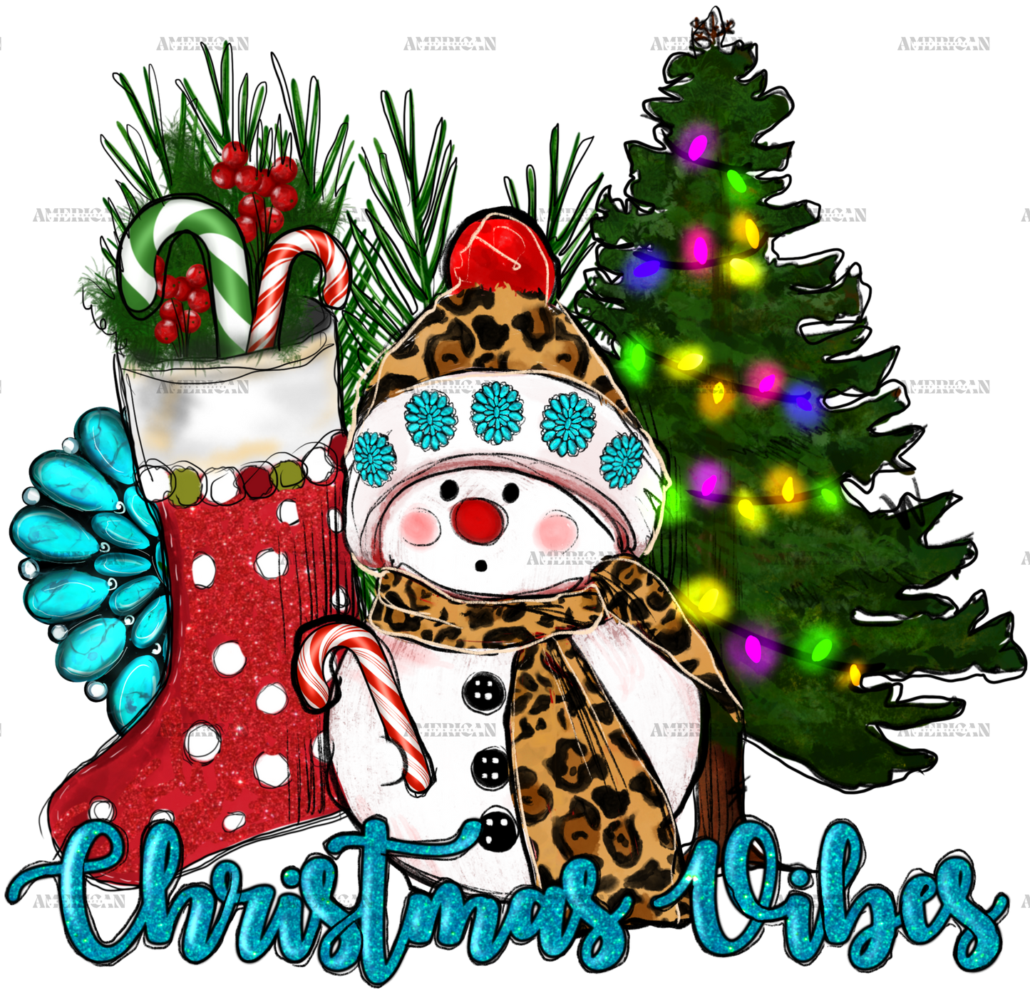 Christmas Vibes Snowman DTF Transfer
