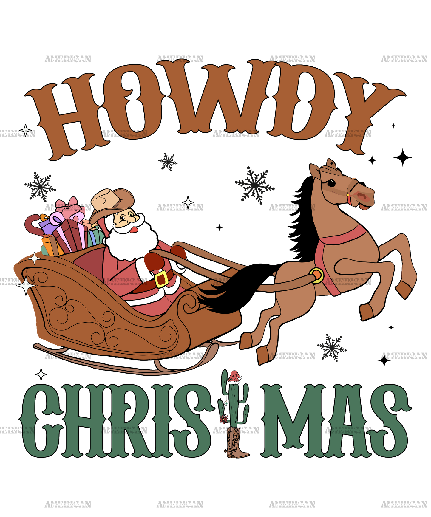 Howdy Christmas Santa Sleigh DTF Transfer