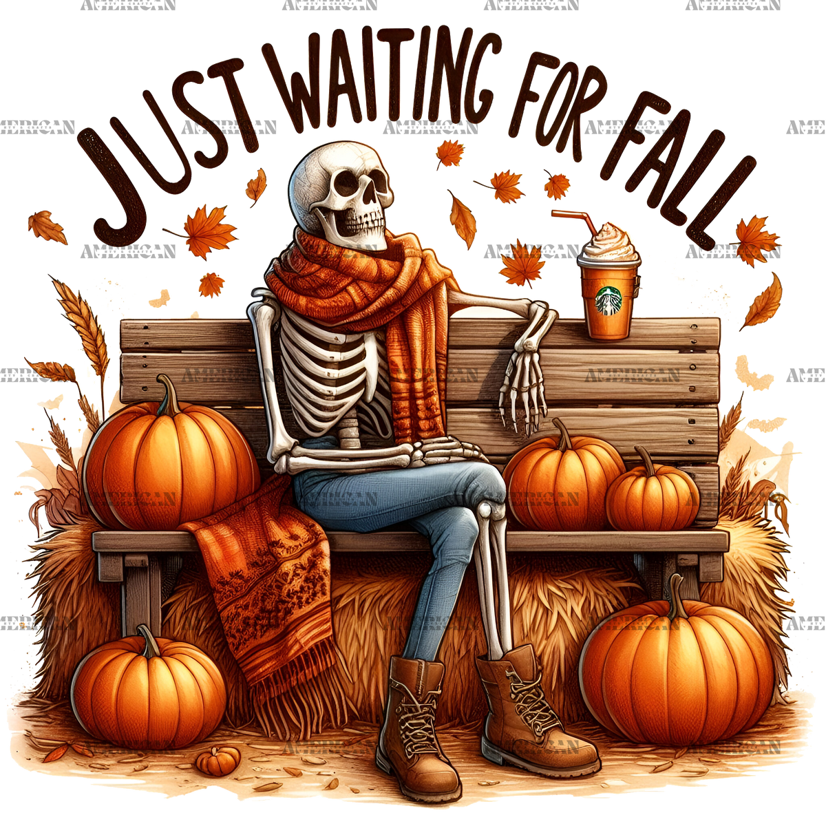 Just Waiting For Fall Skeleton-3 DTF Transfer