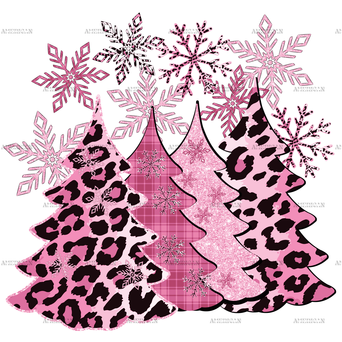 Merry Christmas Pink Trees DTF Transfer