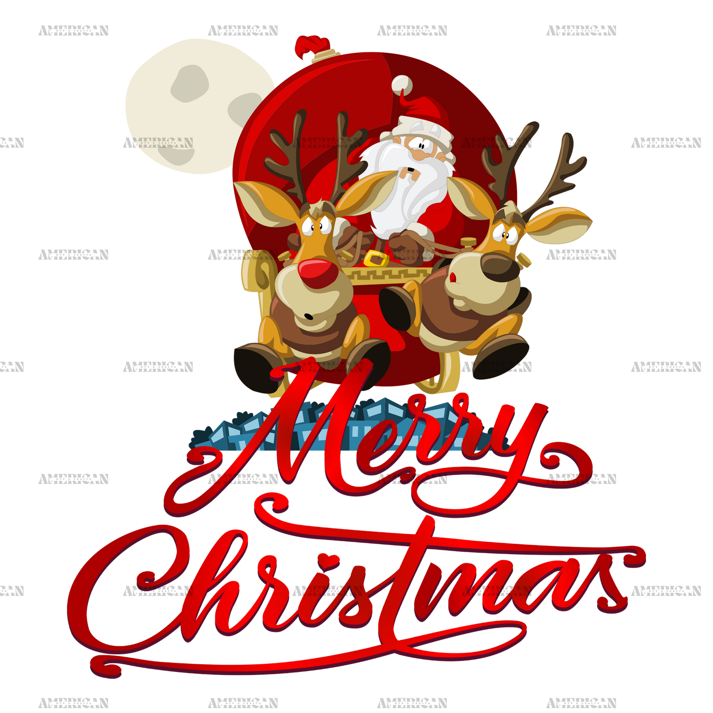 Merry Christmas Santa Sleigh DTF Transfer