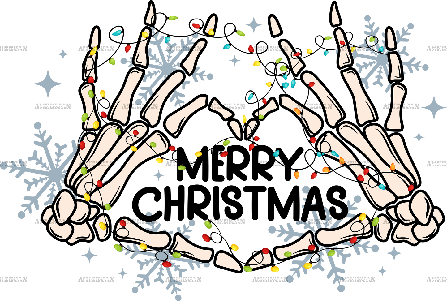 Merry Christmas Skeleton Heart DTF Transfer
