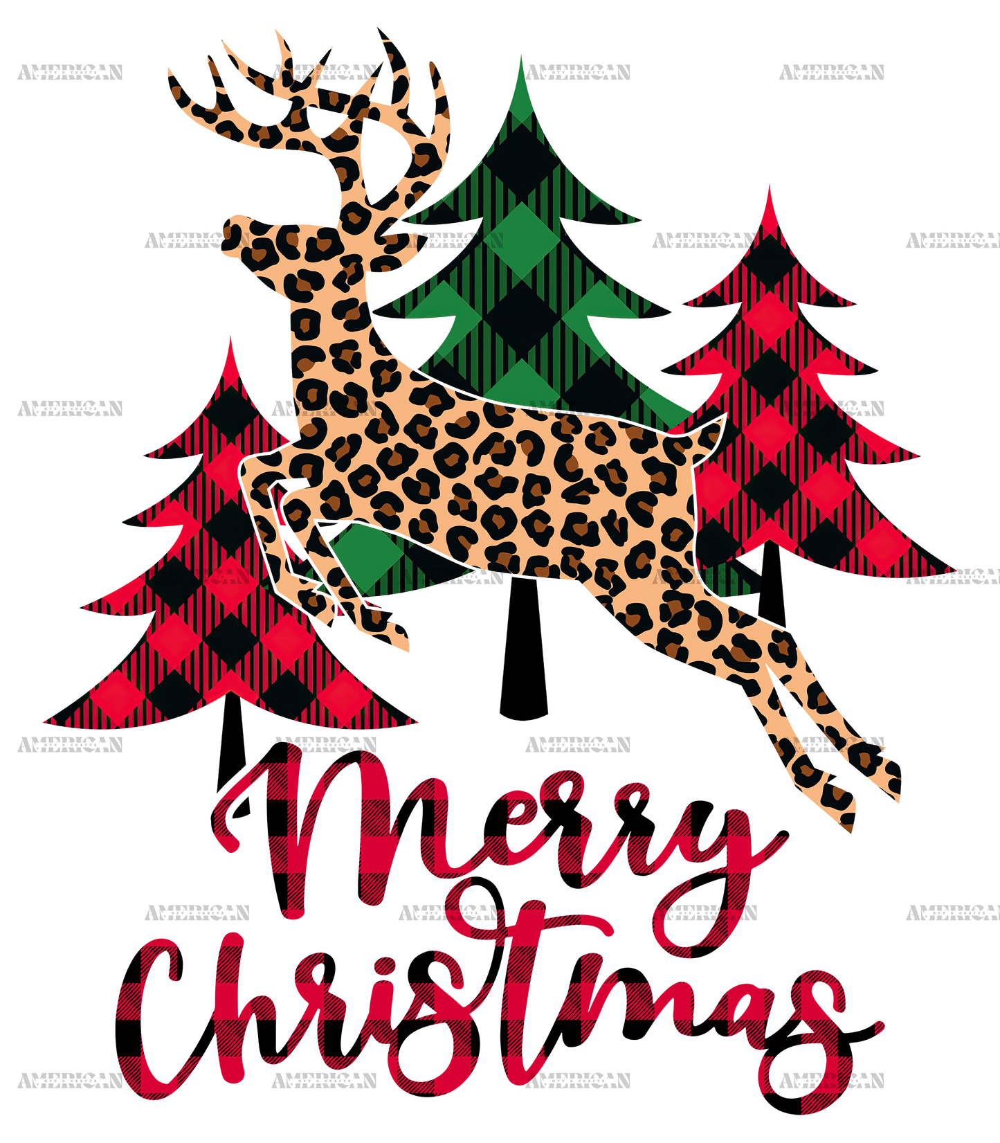 Merry Christmas Trees And Reindeer DTF Transfer