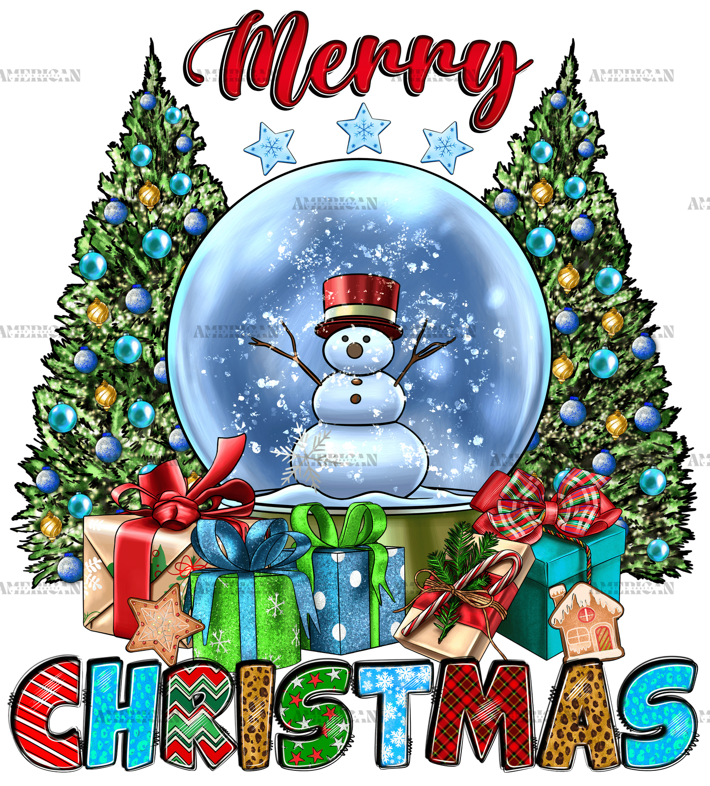 Merry Christmas With Snow Globe DTF Transfer