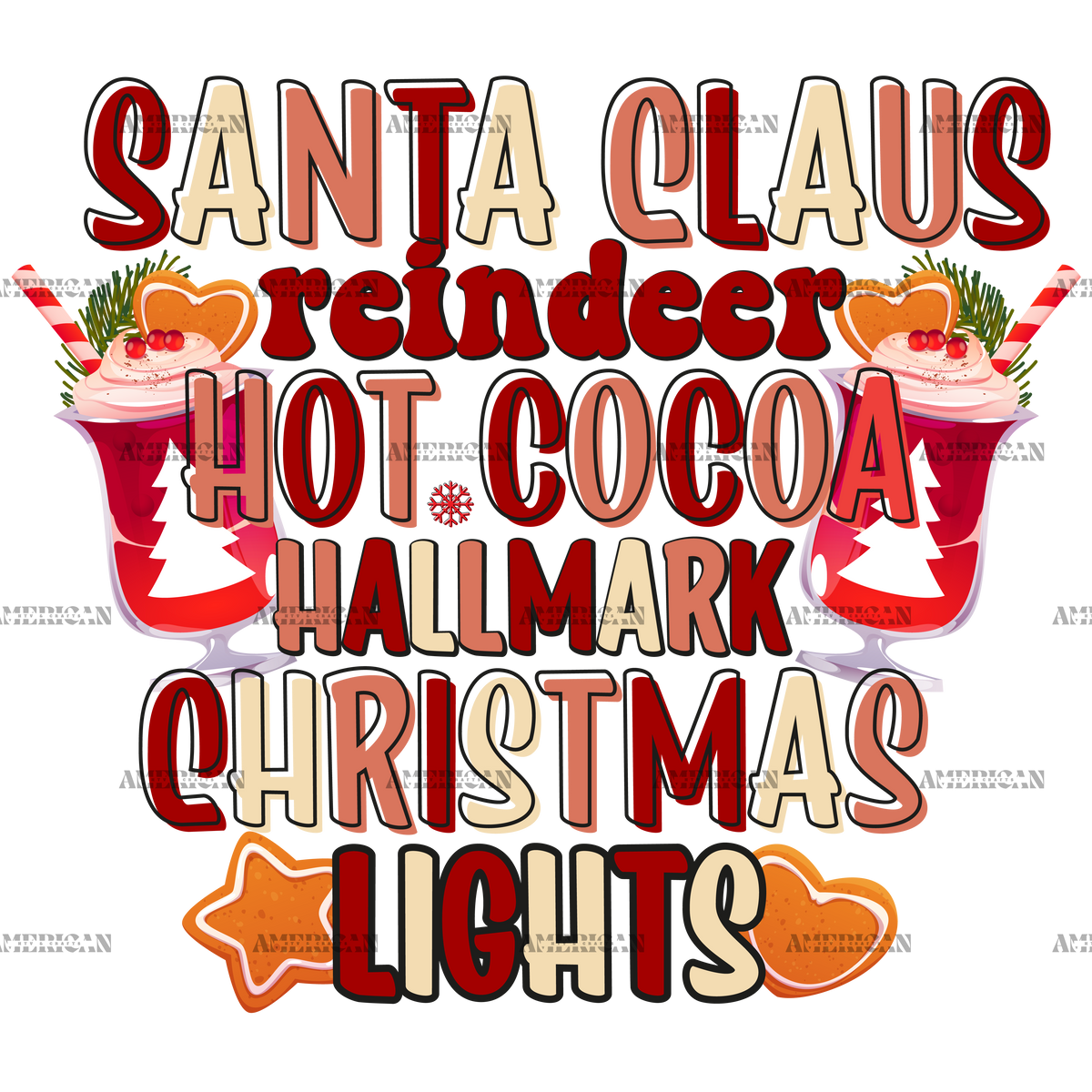 Santa Claus Hot Cocoa Christmas Lights-2 DTF Transfer
