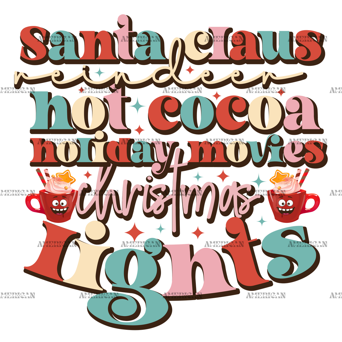 Santa Claus Hot Cocoa Christmas Lights-4 DTF Transfer