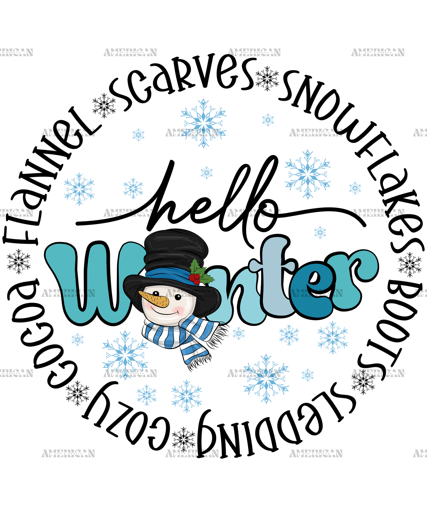 Snowman Hello Winter DTF Transfer