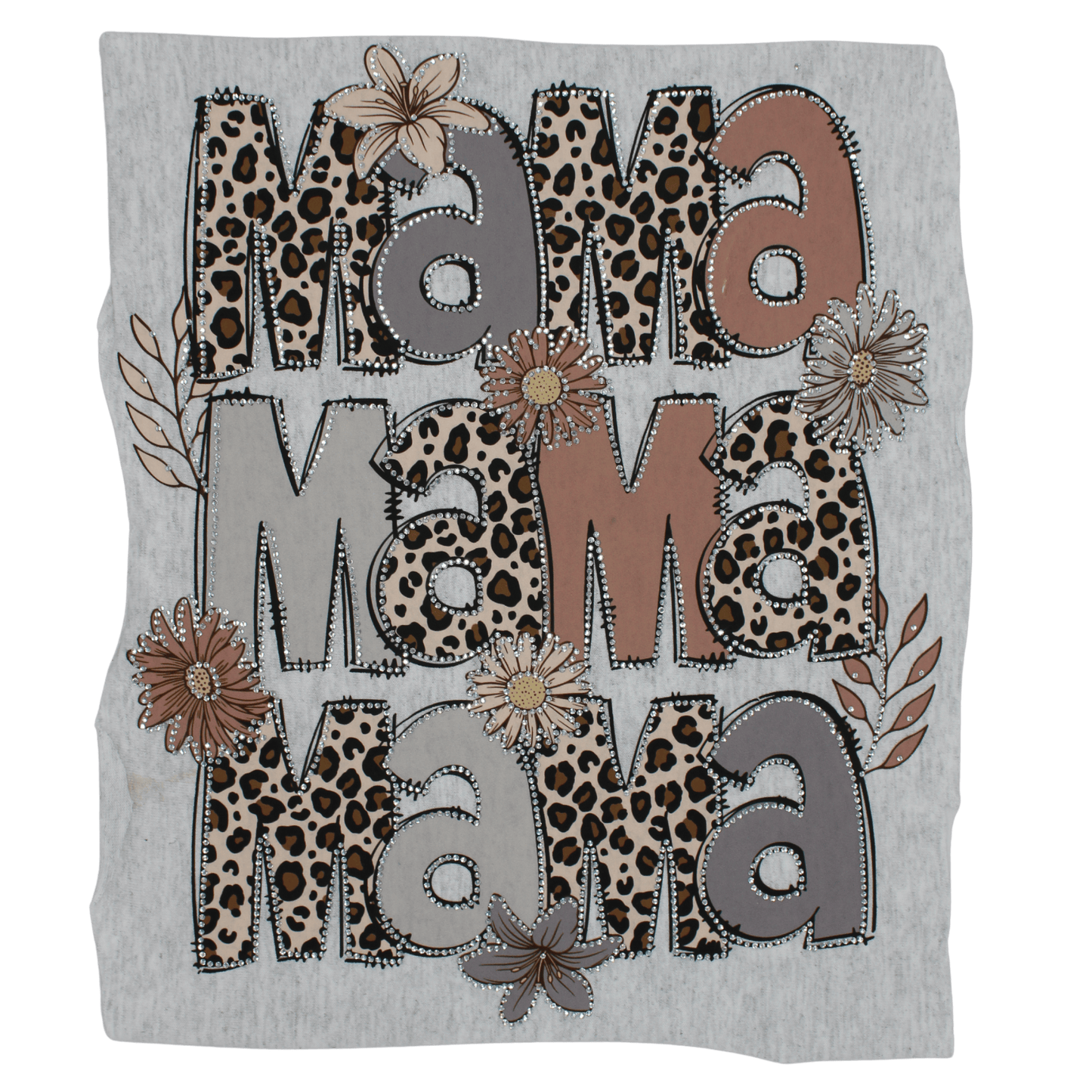 Leopard Stacked Mama Rhinestone DTF Transfer