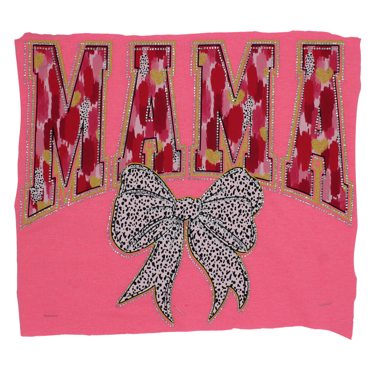 Pink Cowhide MAMA Bow Rhinestone DTF Transfer