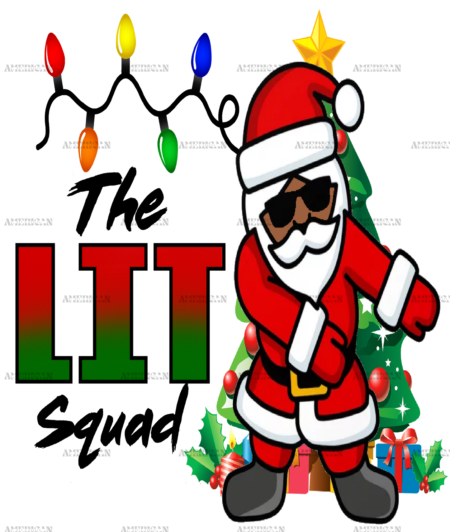 African American Santa Lit Squad DTF Transfer