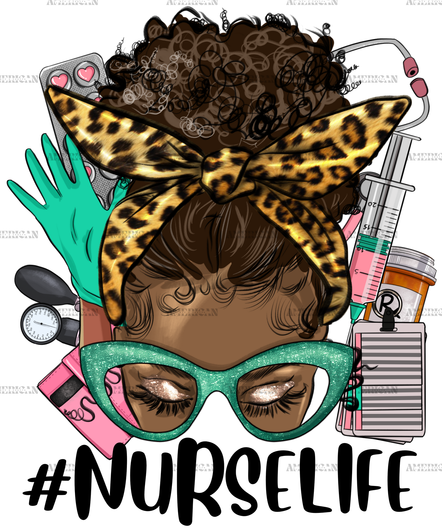 Afro Messy Bun Nurse Life DTF Transfer