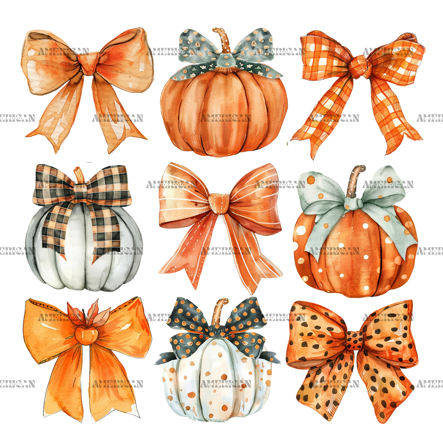 Autumn Pumpkins Bows-5 DTF Transfer