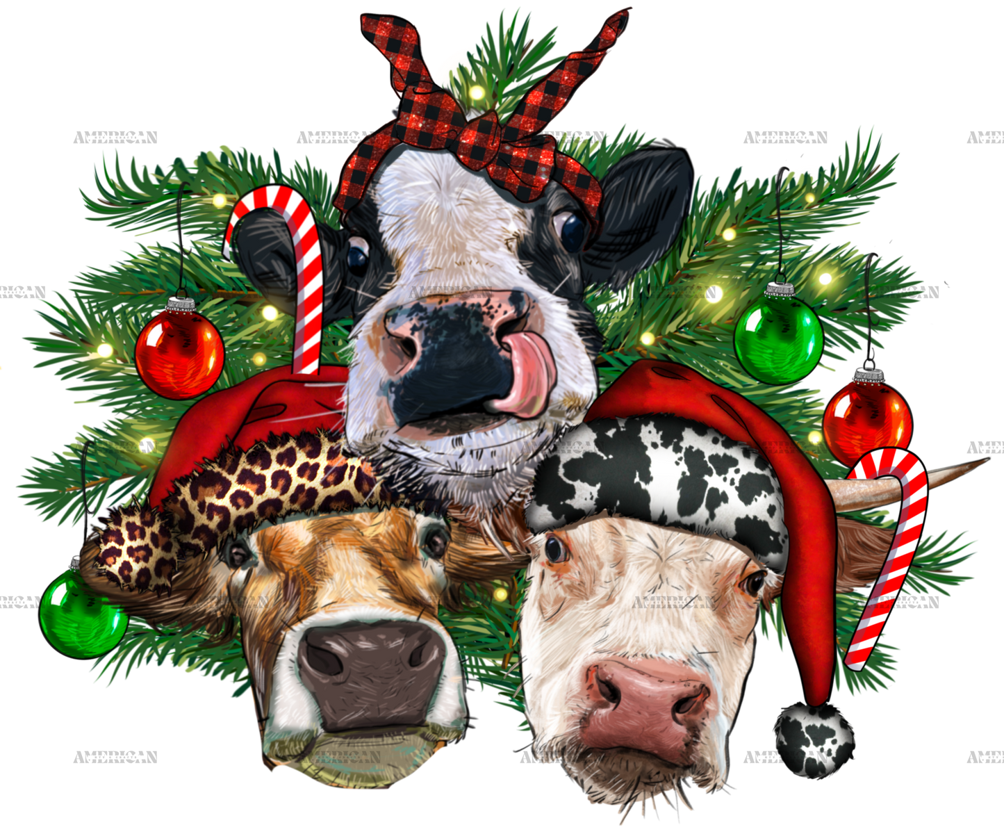 Christmas Cows With Tree DTF Transfer