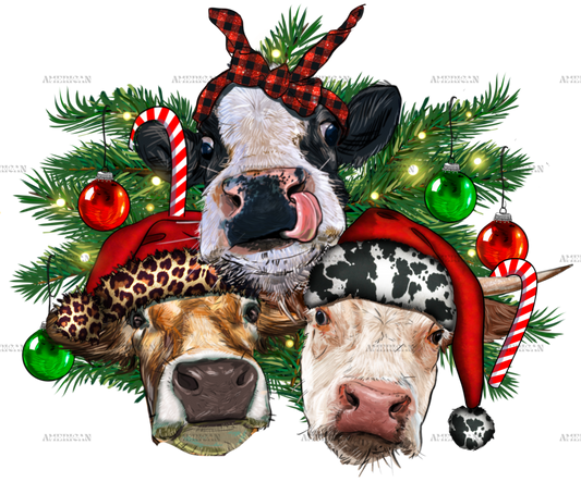 Christmas Cows With Tree DTF Transfer