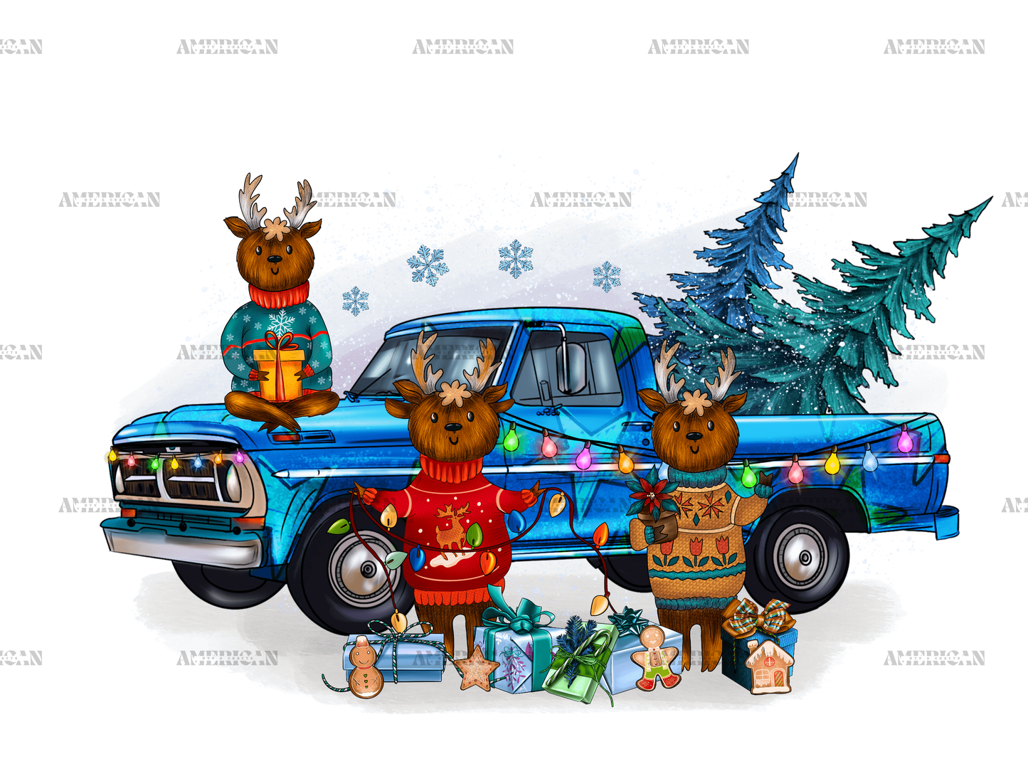 Christmas Deers With Truck DTF Transfer
