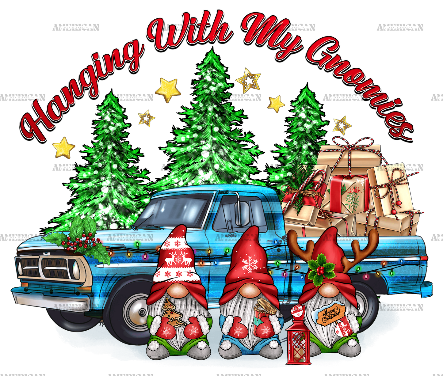 Christmas Hanging With My Gnomies Truck DTF Transfer