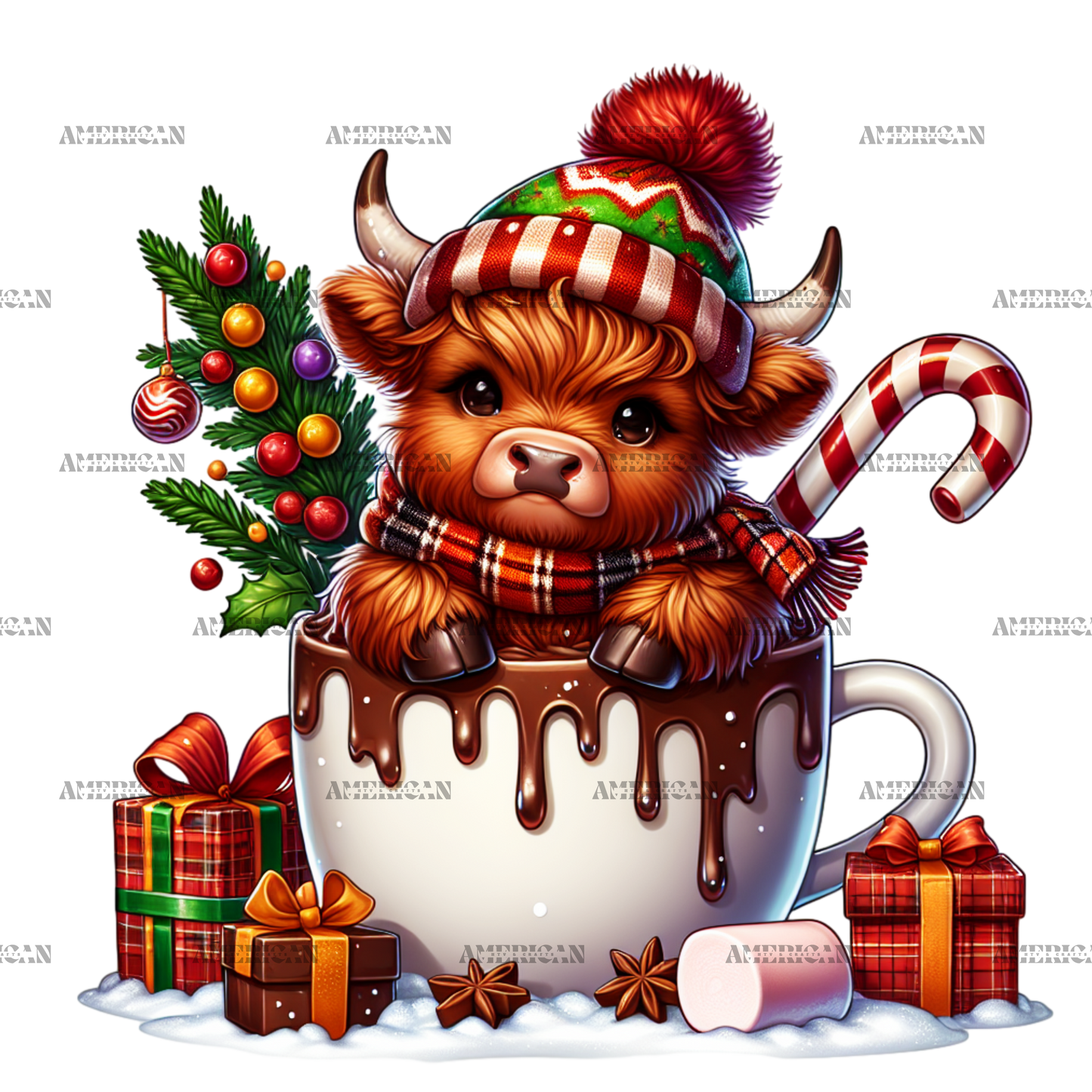 Christmas Highland Chocolate Mug DTF Transfer