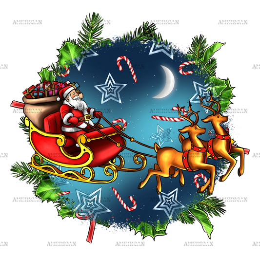 Christmas Santa With Reindeers DTF Transfer