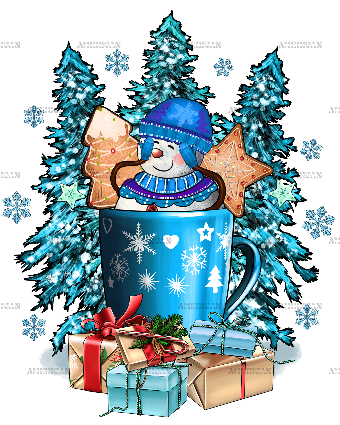 Christmas Snowman In The Coffee DTF Transfer