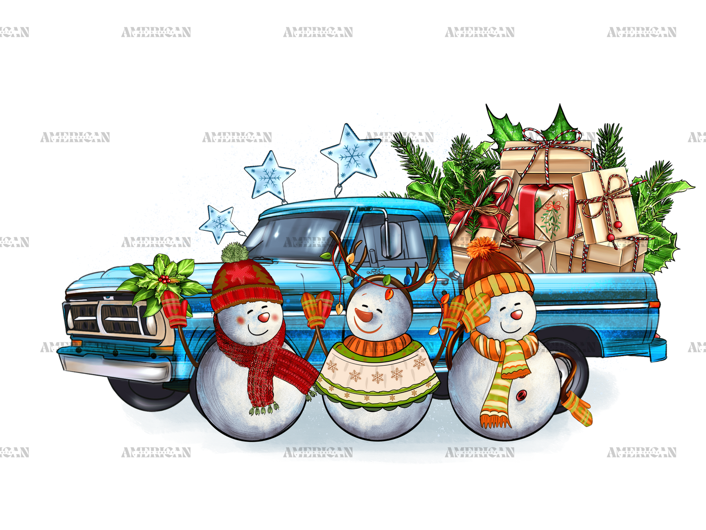 Christmas Snowmen With Truck DTF Transfer