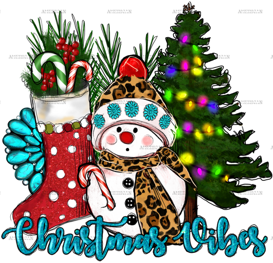 Christmas Vibes Snowman DTF Transfer