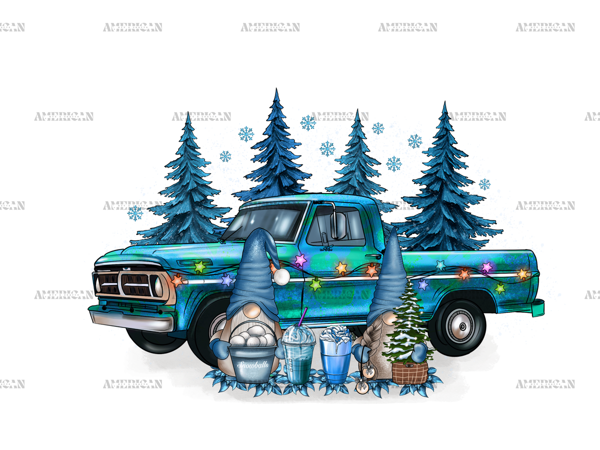 Christmas Winter Gnomies With Truck And Coffees DTF Transfer