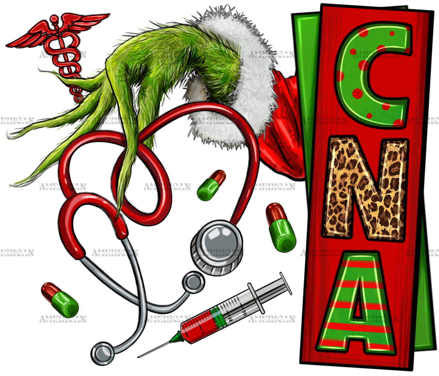 Grinch Hand CNA Nurse DTF Transfer