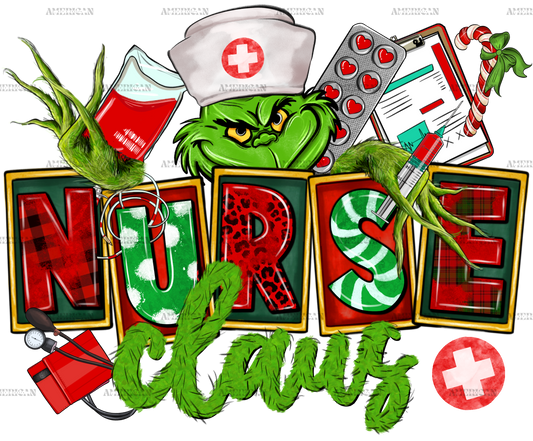 Grinch Nurse Claus DTF Transfer
