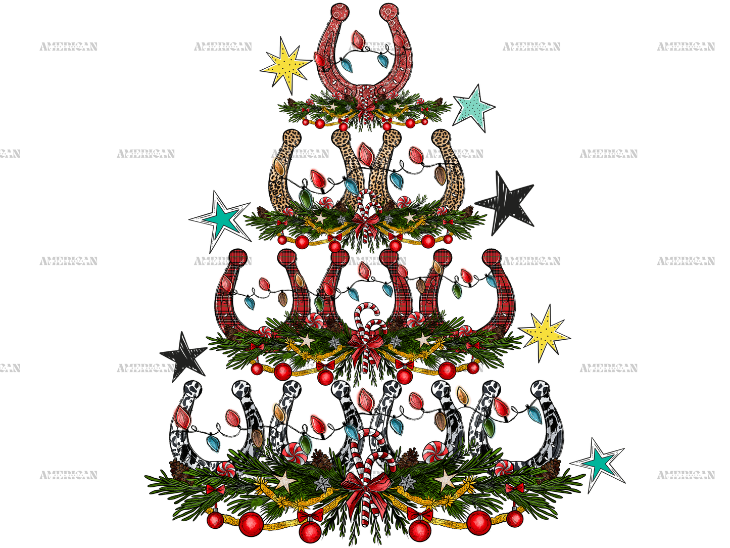Horseshoe Christmas Tree DTF Transfer