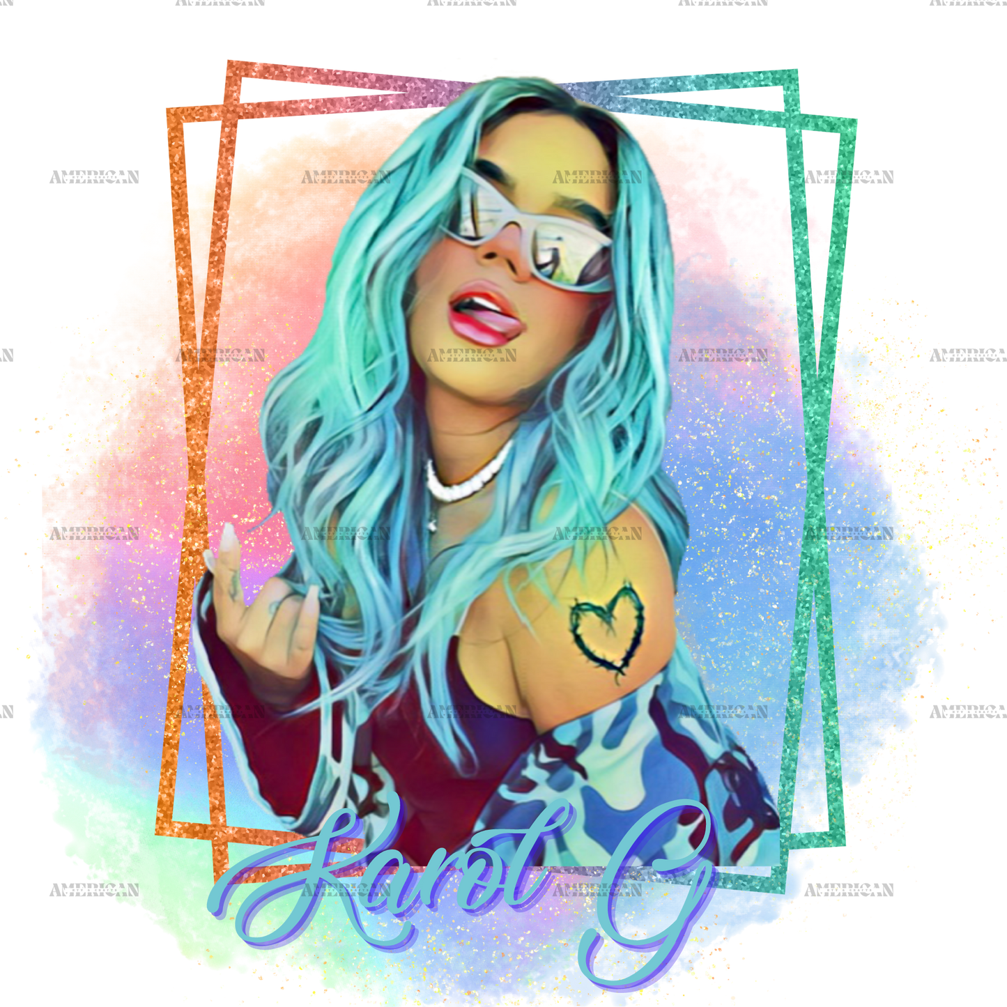 Karol G Blue Hair Frame Dtf Transfer