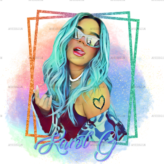 Karol G Blue Hair Frame Dtf Transfer