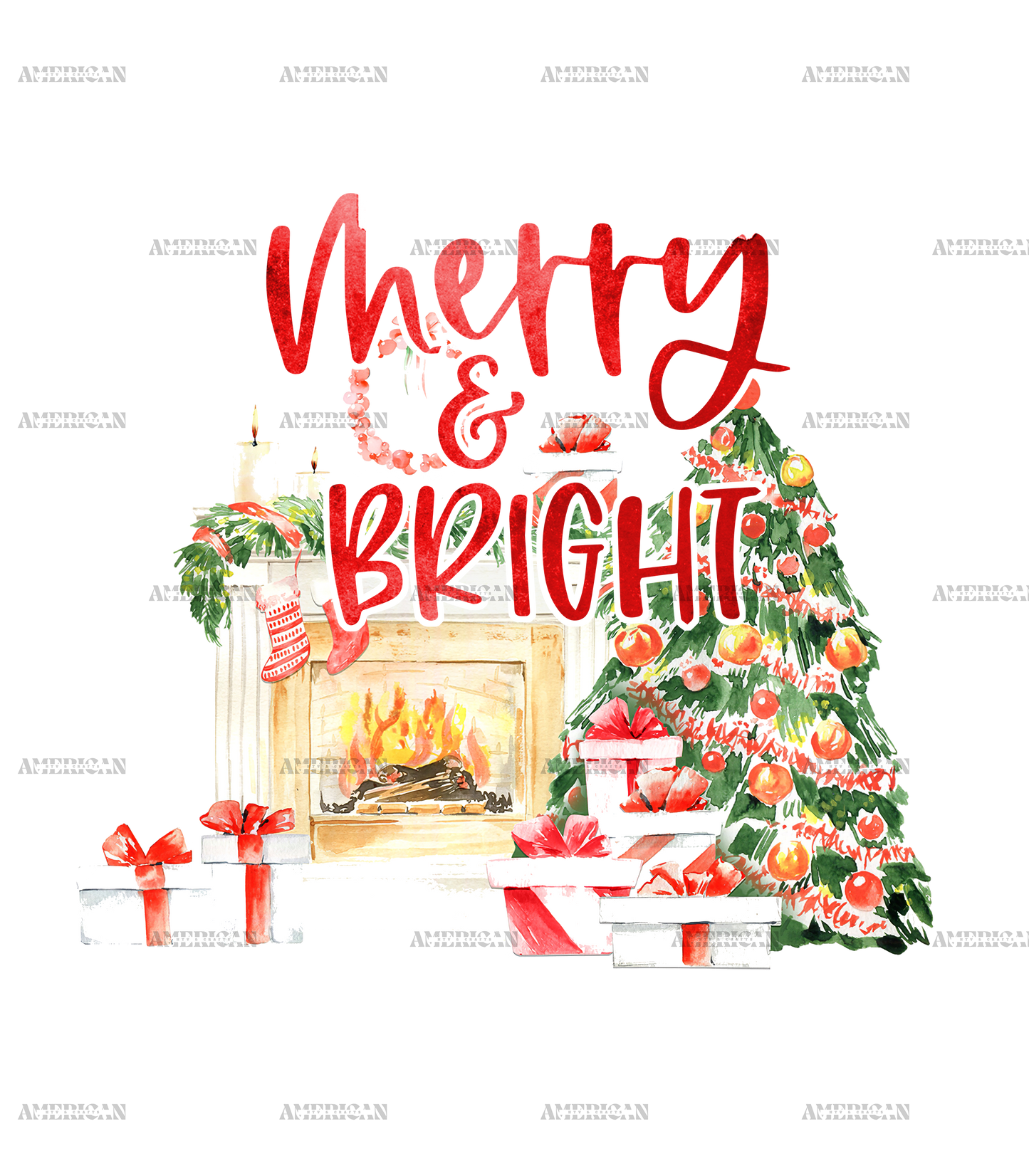 Merry And Bright Christmas DTF Transfer