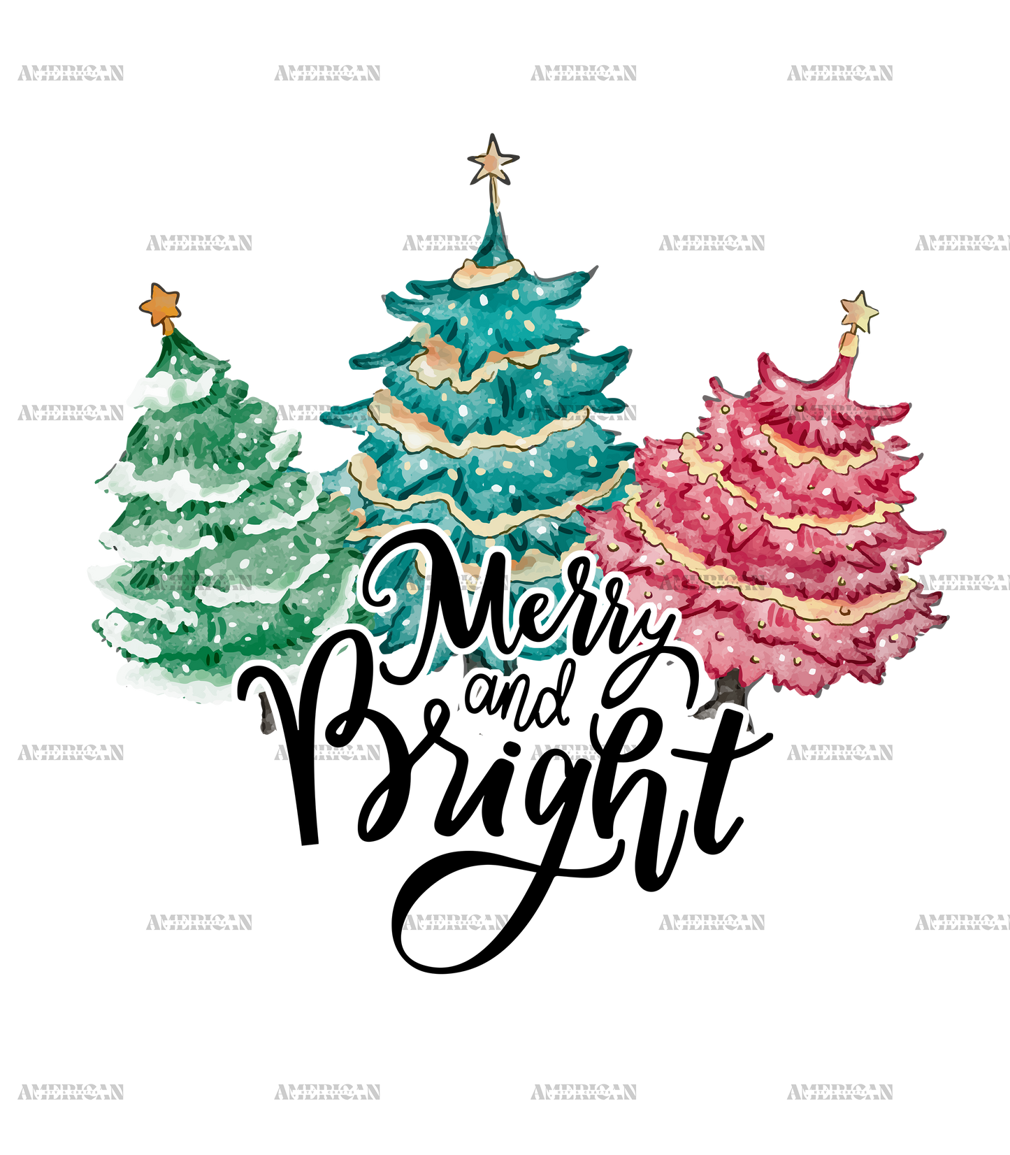Merry And Bright Trees-1 DTF Transfer