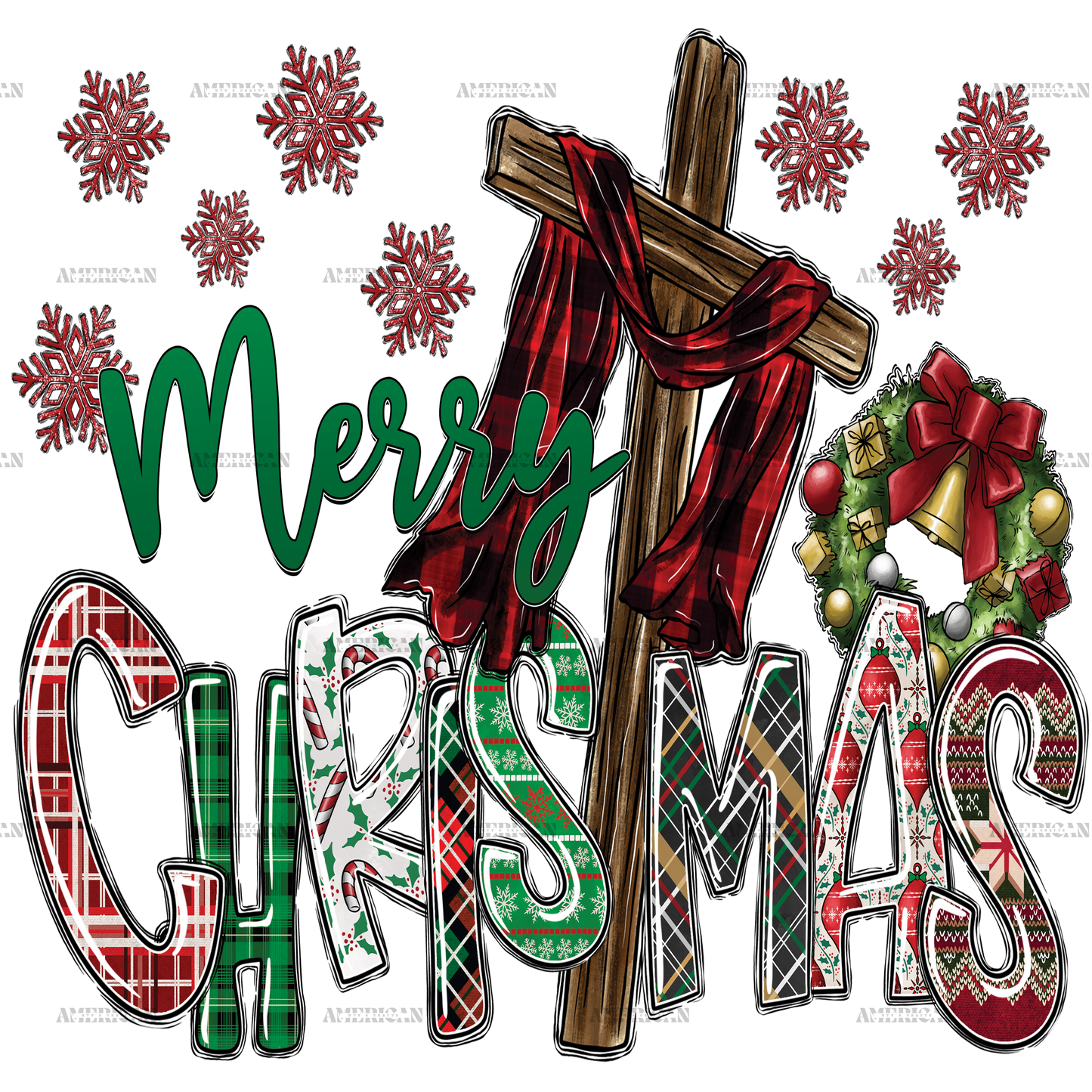 Merry Christmas Cross DTF Transfer