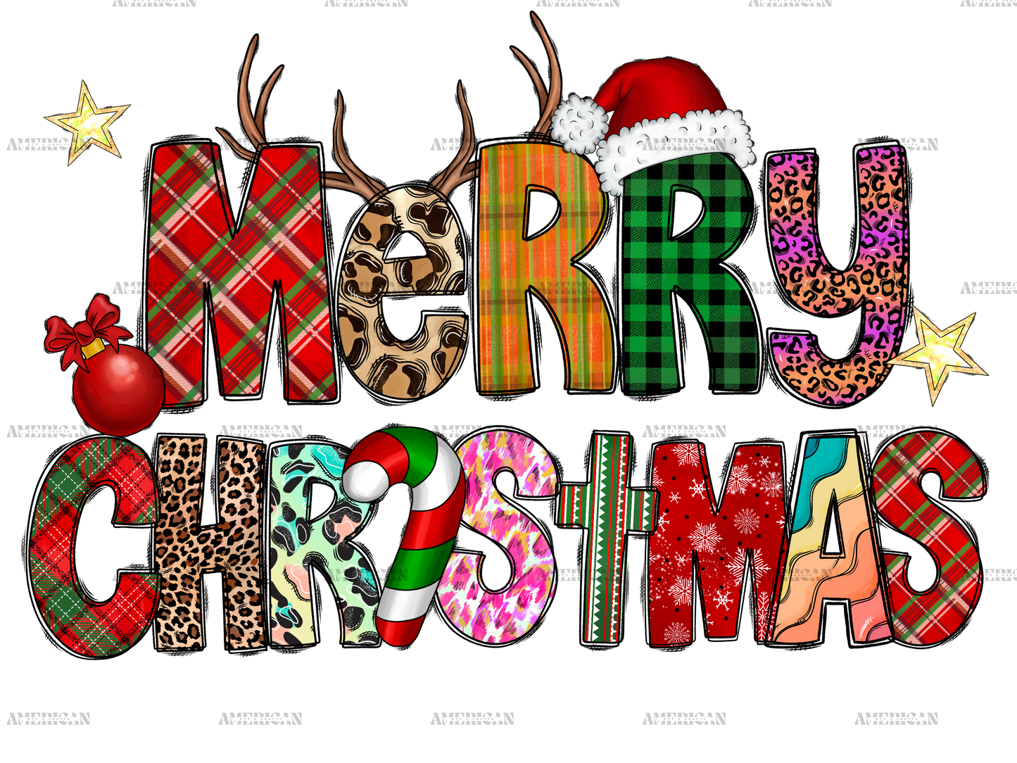 Merry Christmas Reindeer Horns DTF Transfer