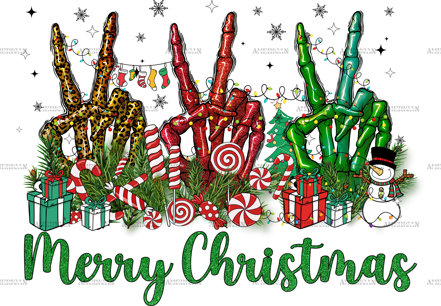 Merry Christmas Skeleton Hands-2 DTF Transfer