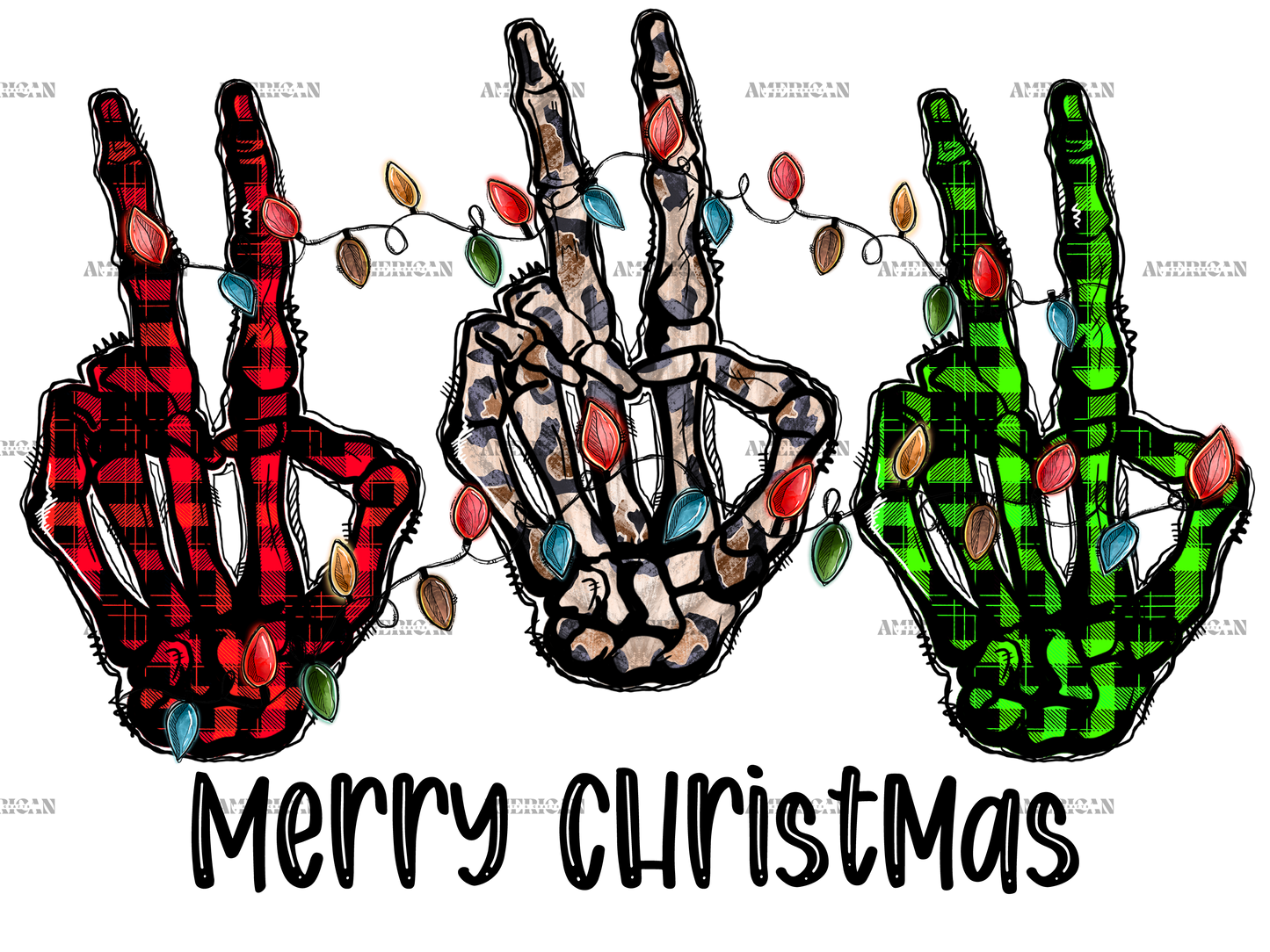 Merry Christmas Skeleton Hands DTF Transfer
