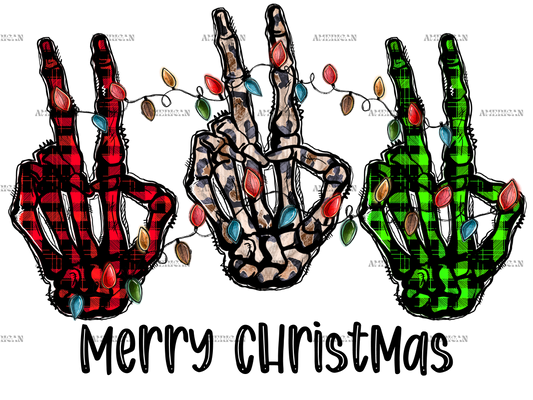 Merry Christmas Skeleton Hands DTF Transfer