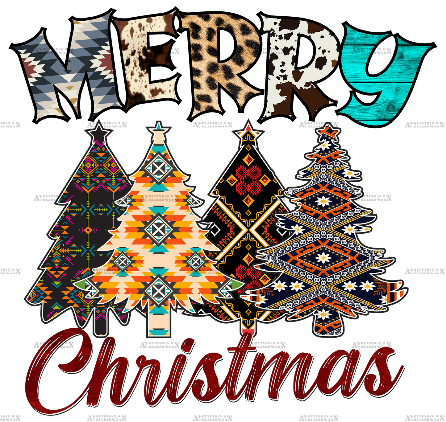 Merry Christmas Trees DTF Transfer