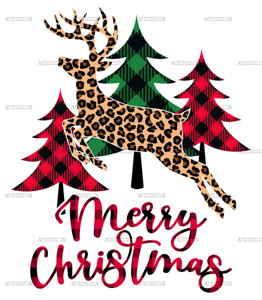 Merry Christmas Trees And Reindeer DTF Transfer