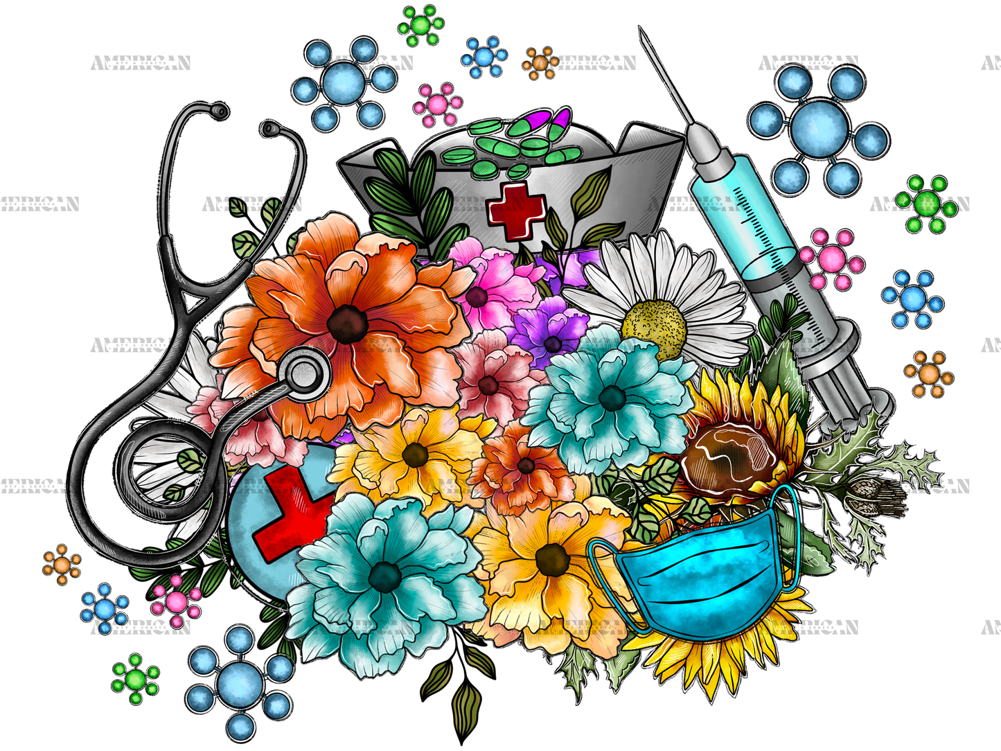 Nurse Flowers And Items DTF Transfer