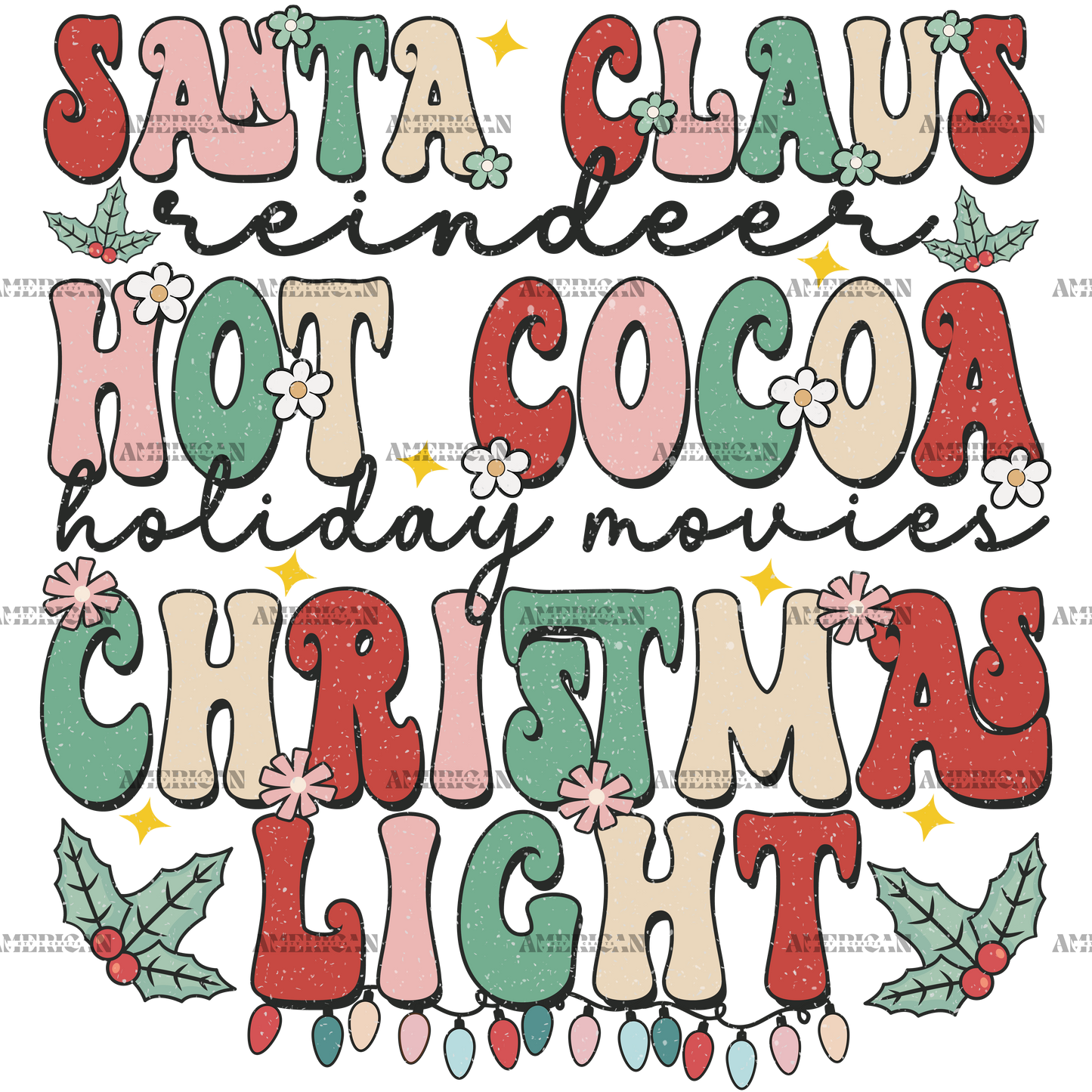 Santa Claus Hot Cocoa Christmas Lights-1 DTF Transfer