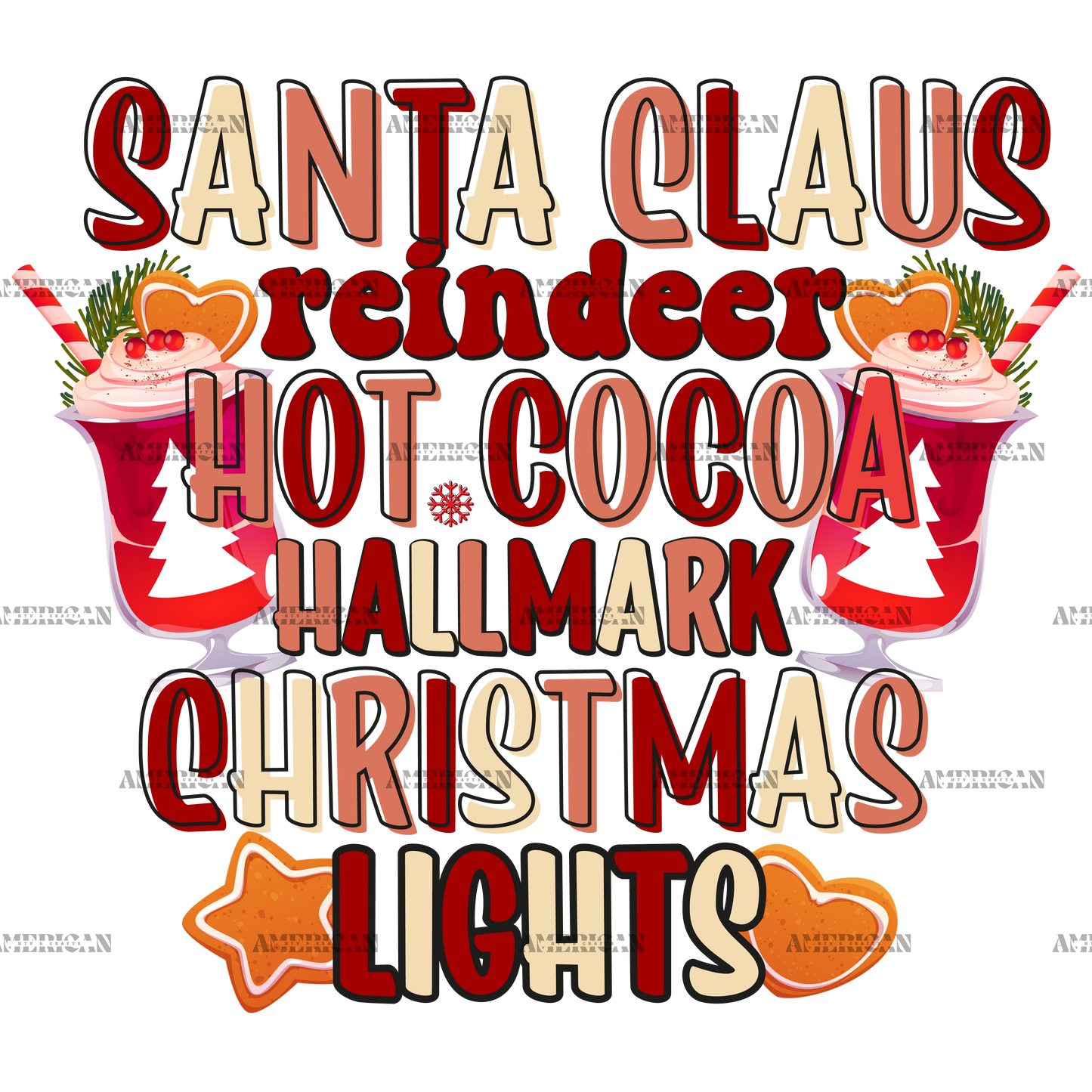 Santa Claus Hot Cocoa Christmas Lights-2 DTF Transfer