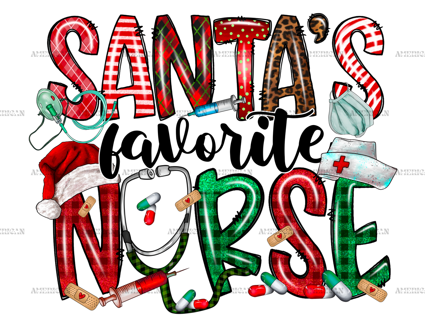 Santas Favorite Nurse DTF Transfer