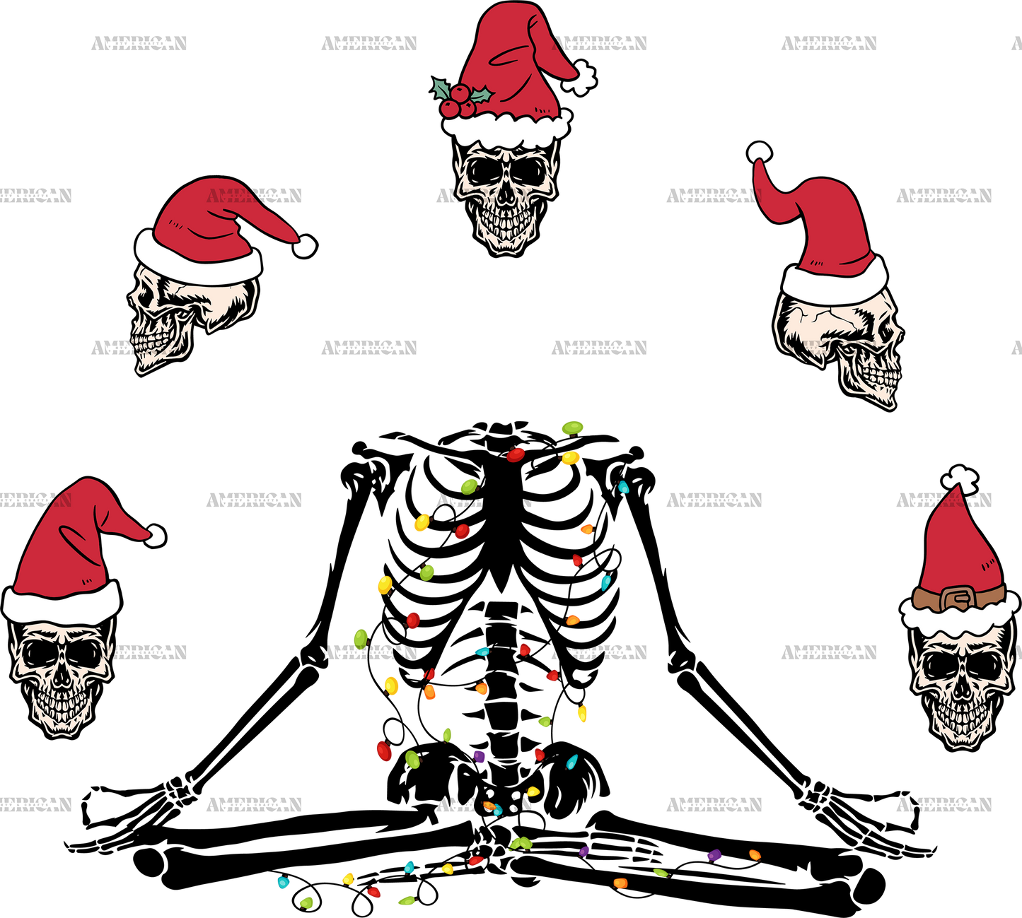 Skeleton Heads Christmas DTF Transfer