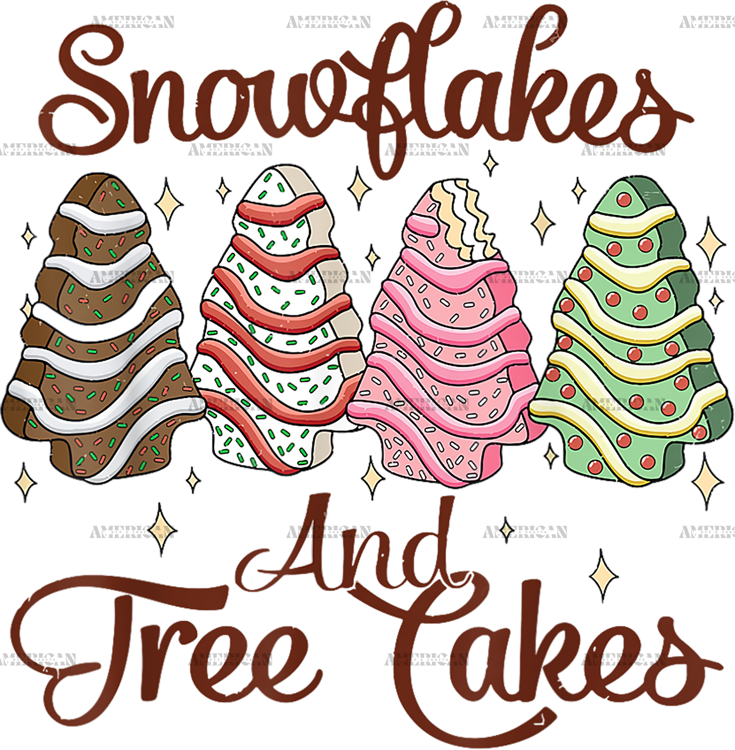 Snowflakes And Tree Cakes DTF Transfer